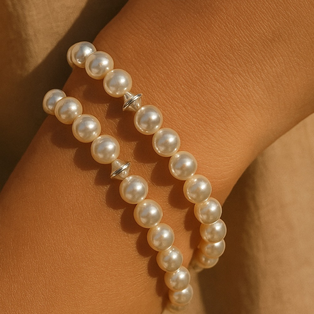 2 Faux Pearl Bead Bracelets Stretch
